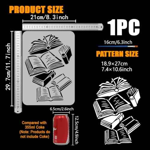 FINGERINSPIRE Scattered Books Stencil with Paint Brush 8.3x11.7inch Falling Books Drawing Template Plastic PET Open Books Painting Stencil Daily Theme Template for Home Wall Furniture Decoration