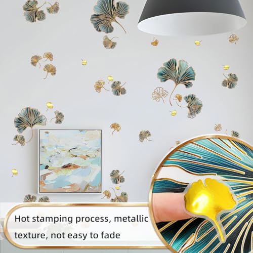 11.8 x 7.9 Inch Ginkgo Leaf Wall Decals Spring Themed Wall Stickers Ginkgo Leaf Foil Stamping Stickers Peel and Stick Modern Art Wall Sticker DIY Mural Decor for Home Living Room Bedroom Office