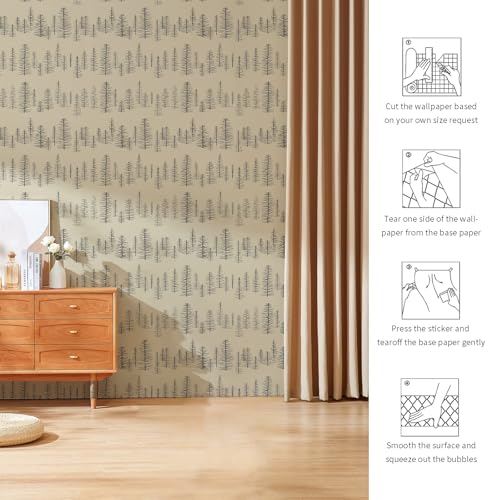 Yancorp 17.3"x118.1" Beige Textured Peel and Stick Tree Wallpaper Self Adhesive Vinyl Removable Decorative Contact Paper for Kitchen Cabinets, Furniture, Bedroom, Bathroom and Walls,Christmas