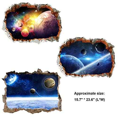 3 Pcs Universe Window Wall Stickers 3D Planet Wall Decals Galaxy Outer Space Star Wall Murals Wall Art Decorative Sticker for Kids Home Living Room Bedroom Nursery Removable Party Decor Decorations