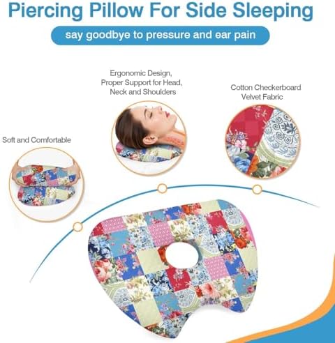 Ear Piercing Pillow for Side Sleepers Pillows with Holes for Ear Pain,Donut Pillow for Ear Side Sleeping Pillow for Adults CNH Ear Pain Relief Pressure Sores Ear Pillow with Hole in Center