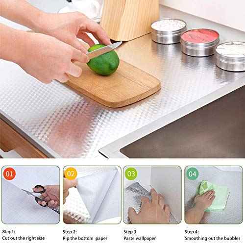 Livelynine Waterproof Kitchen Stickers for Cabinets Heat Resistant Backsplash Wallpaper for Kitchen Wall Self Adhesive Shelf Drawer Liner Stove Silver Contact Paper 15.8x78.8 Aluminum Foil Sink Cover