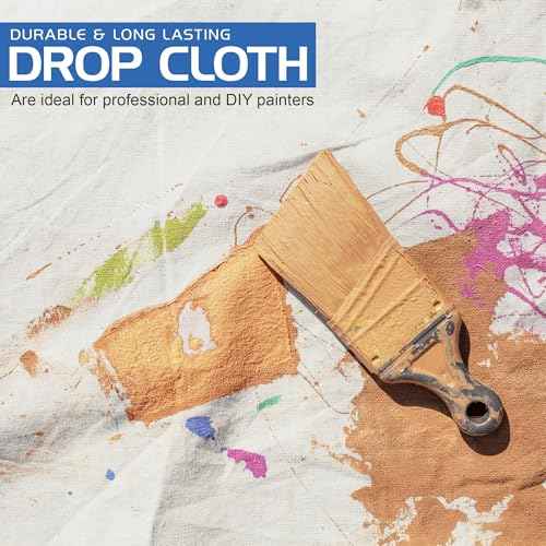 Utopia Drop Cloth for Painting (4x5 ft, 1 Pack) Washable and Reusable Canvas Fabric for Furniture & Floor Protection Highly Absorbent Paint Cover - Duck Dropcloth for Outdoor and Indoor Use