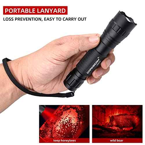 DARKBEAM Red Light Flashlight Tactical LED USB Rechargeable Zoom Flood/Spot Light, Portable Handheld Redlight for Night Hunting, Observation, Fishing, Astronomy, Aviation, Rescue, Stargazin