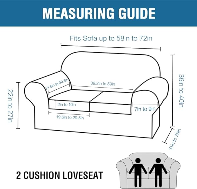 H.VERSAILTEX Real Velvet Plush 3 Piece Stretch Sofa Covers Couch Covers for 2 Cushion Couch Loveseat Covers Width Up to 72 Inch Feature Thick Soft Stay in Place (Medium Sofa, Stone Blue)