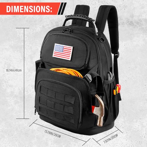 Tool Backpack Heavy Duty Tool Bag with Padded Shoulder and Removable Tool Organizer backpack tool bag with Multiple Pockets for Electrician, Plumber, HVAC, Cable Repairman