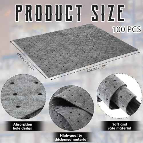 Hoolerry Oil Absorbent Pads Weight Dimpled Pad Garage Accessories Water Absorbent Mat Oil Spill Mat for Absorbing Protecting Home Garage Basement(15 x 17 Inch,Gray,100 Pcs)