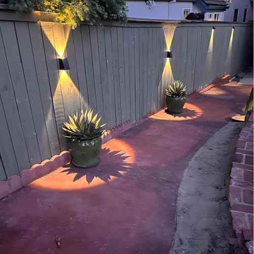 LUHLEE Solar Wall Lights Outdoor, 2000mAh 3000K Wall Sconces,Up and Down Lighting,IP65 Waterproof Solar Outdoor Lights for Wall House Fence Patio Porch Garage Yard (Warm White, 4 Pack)