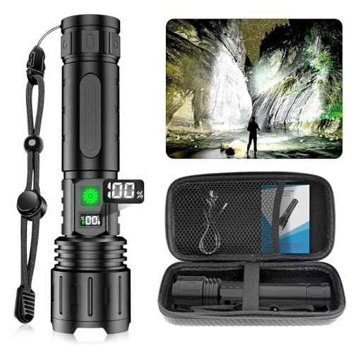 Rechargeable LED Flashlights High Lumens, High Lumens & 1500 Meters Super Bright Rechargeable Tactical Flashlight with 5 Modes,Waterproof,Powerful Handheld Flash Light for Camping