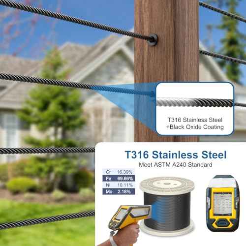 BLIKA 300FT 1/8" Black Stainless Steel Cable, T316 Marine Grade, Stainless Steel Wire Rope 7x7 Strand Construction, 1850lbs Breaking Strength Aircraft Cable for Deck Cable Railing, DIY Balustrades