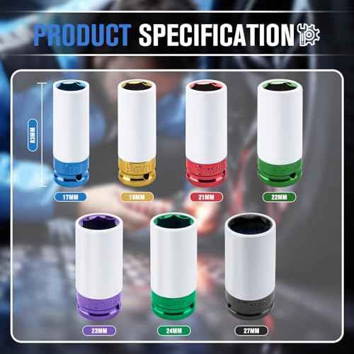1/2" Drive Wheel Protector Impact Socket, Metric Impact Socket Tool Set, Lug Nut Impacts Socket Set-17mm, 19mm, 21mm, 22mm, 23mm, 24mm, 27mm Non-Marring Thin Wall Wheel Nut Socket