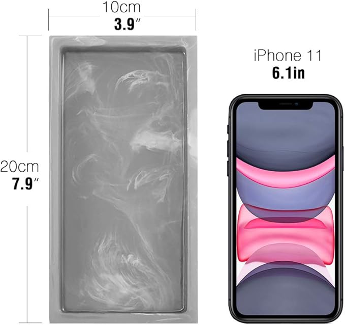 Luxspire Bathroom Vanity Tray, 8 x 4 inch Resin Dresser Jewelry Ring Dish Tank Storage Kitchen Sink Countertop Organizer Plate Holder for Perfume Soap Towel Bathroom Accessories, Mini, Ink Gray