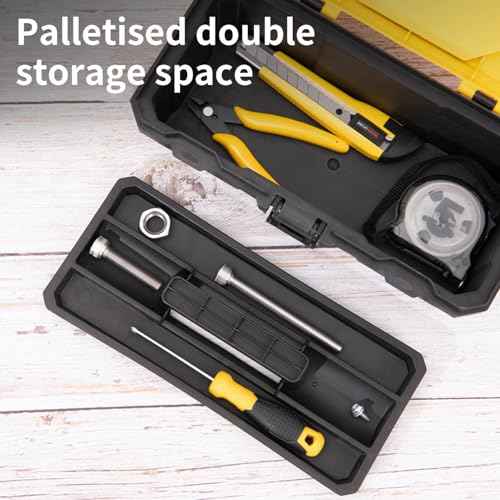 DELI Plastic Tool Box with Handle, 20 inch Tool Case with Double Locking and Removable Tray, Toolbox Organization