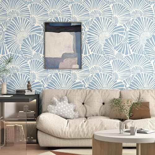 White and Blue Wallpaper Peel and Stick Wallpaper Boho 17.3"¡¿78.8" Modern Wall Paper Removable Self Adhesive Wallpaper for Bedroom Blue Contact Paper for Cabinets Drawers Shelf Home Decor Vinyl Film