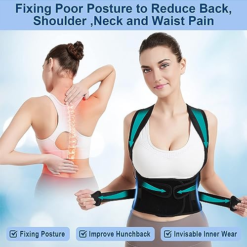 Back Brace Posture Corrector for Women and Men, Upgraded Adjustable Back Support for Upper and Lower Back Pain Relief, Shoulder Straightener for Scoliosis, Hunchback,Thoracic, Waistline-M(31.9"-37.4")
