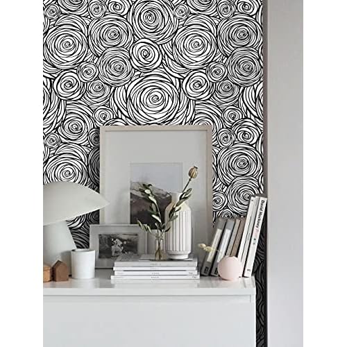 Black and White Peel and Stick Waterproof Wallpaper, Modern Renter Friendly Contact Paper for Cabinet and Drawer, Floral Removable Wall Decor for Bathroom, Kitchen and Bedroom, 17.5¡± x 118¡±
