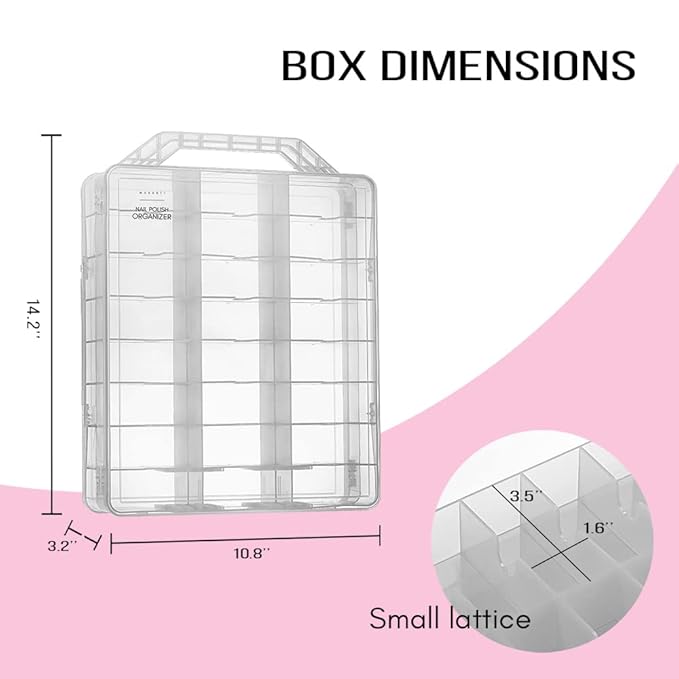 Makartt Nail Polish Organizer: Clear Universal Nail Polish Holder for 48 Bottles, Portable Sturdy Gel Nail Polish Organizer Case with 8 Adjustable Dividers, Space Saver for Nail Bottles Display Travel