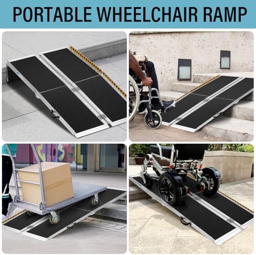 MOTORHOT 10ft Portable Wheelchair Ramp Non-Slip Aluminum Folding Handicap Home Steps Scooter Door Threshold Ramp for 10 inch -30 inch Step Heights 600 lbs Capacity 28in Wide
