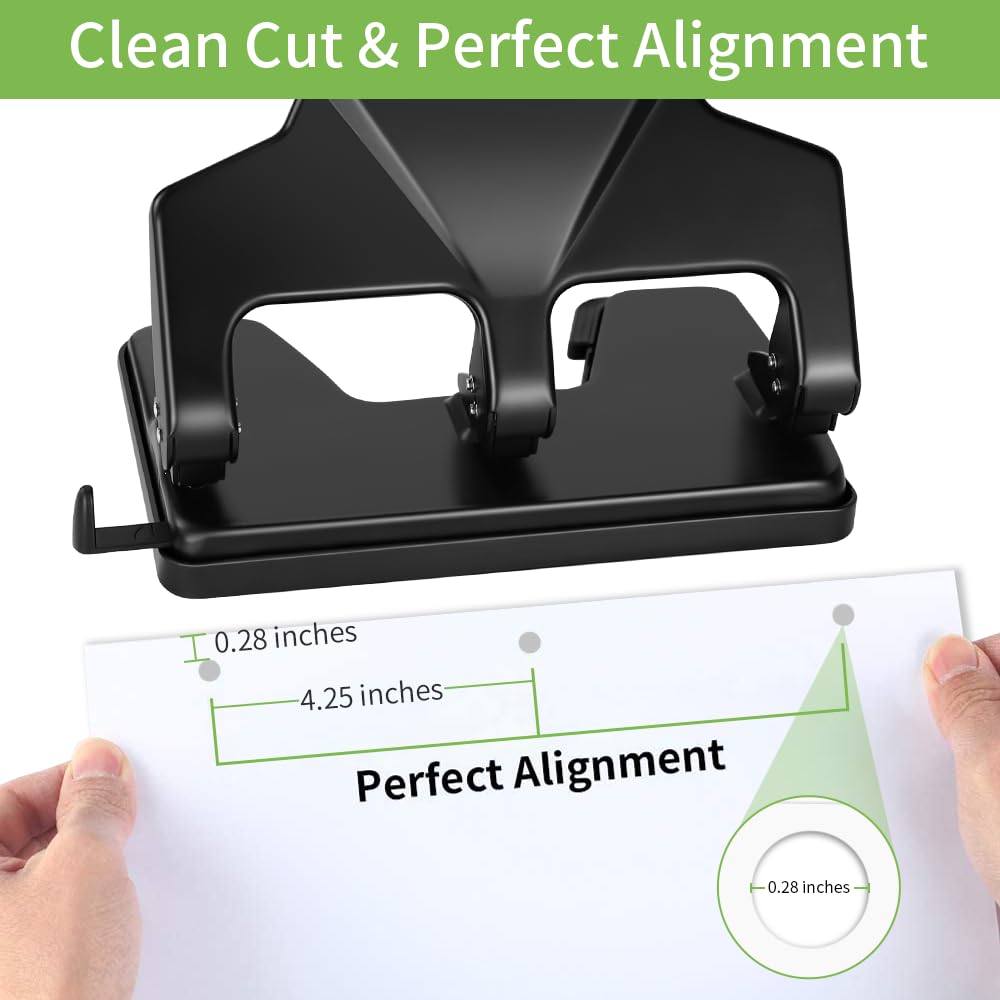 AFMAT 3 Hole Punch Heavy Duty, 40-Sheet Three Hole Punch, 50% Reduced Effort, 3 Hole Puncher for Binder w/Large Chip Tray, 9/32" Holes Diameter, Metal Paper Puncher for Home/Office/School, HP14