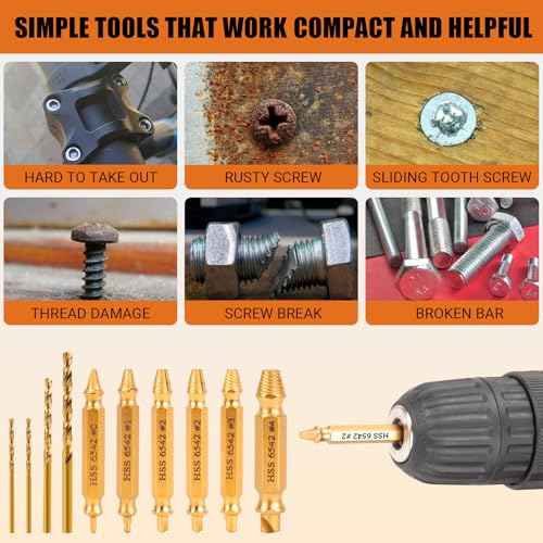 10 PCS Damaged Screw Extractor Set, Screw Extractor Remover Kit for Stripped Screws & Drill Bit Tools, Cool Stuff Gadgets for Men Dad Boyfriend Father Husband, Mens Gifts