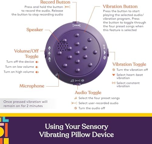 Special Supplies Vibrating Pillow Sensory Pressure Activated Calm for Kids and Adults, Plush Minky Soft Cover-Textured Therapy Stimulation Bumps 3 Vibration Modes, Music & Voice Recording (Turtle)