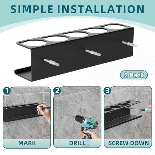 2 Pack 5 All-Purpose Spray Bottle Holder Wall Mount | Heavy-Duty Powder Coated Steel Spray Bottle Storage Rack for Garage Home Workspace | Detailing Bottle Holder (Black)