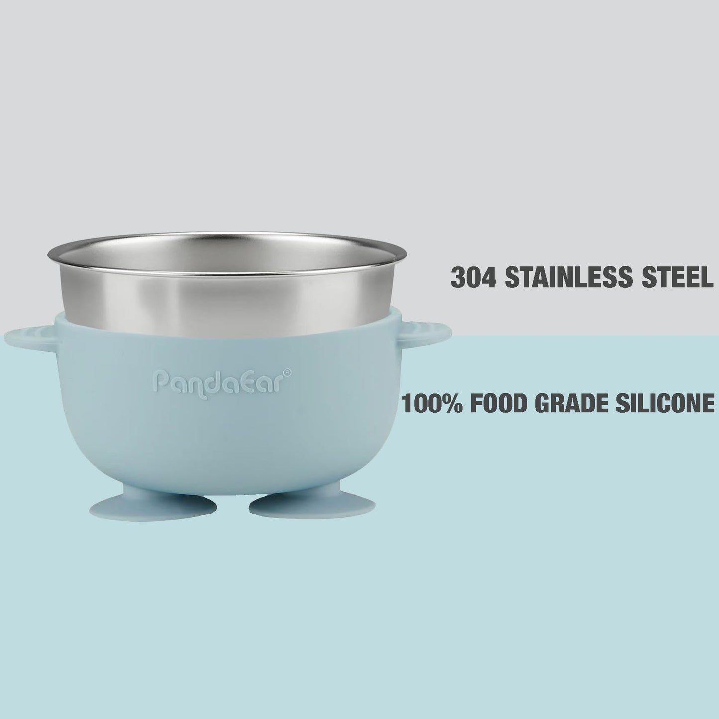 PandaEar 3 Pack Stainless Steel Baby Suction Bowls, Non-Slip Child Food Bowl with Silicone Sleeve for Kids Toddlers Infants, Unbreakable & Mess Free (Blue Green Beige, With Lids)
