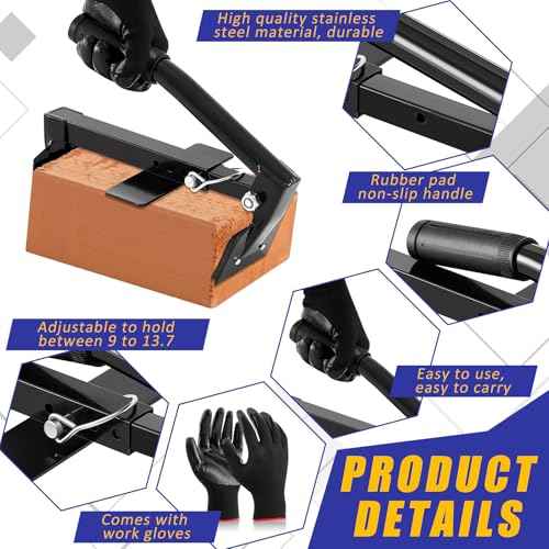 Adjustable Heavy Duty Brick Tongs Set Heavy Duty Block Tongs with Rubber Pad Handle and Work Gloves Adjustable 9-13.7 Inches Paver Claw for Bricks Lifting Carrying
