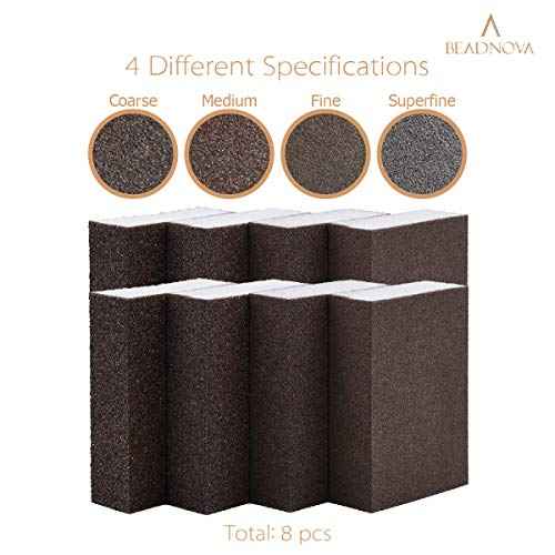 BEADNOVA Sanding Block Sandpaper Block Coarse/Medium/Fine/Superfine Assorted Dry Wet Sanding Sponge (Pack of 8, 4 Grit)