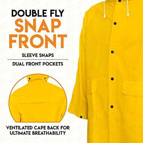Xpose Safety Heavy Duty Yellow Rain Coat .35mm PVC 48in Raincoat Jacket with Detachable Hood, Waterproof, Fishing