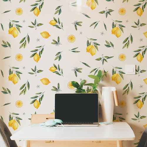 Lemon Fruit Wall Decals Peel and Stick Green Leaves Lemon Flower Kitchen Food Wall Stickers Removable Small Fruit Leaf Wall Decor for Nursery Kids Room Decor ZSZ1186-C