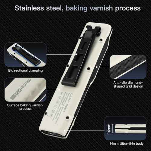 KZK EDC Tactical Flashlight, Flat Rechargeable Flash Light,Dual-Switches LED Pocket Flashlight with Digital Display,Stainless Steel 13 Modes Keychain UV Flashlight for Home,Camping,and Emergency