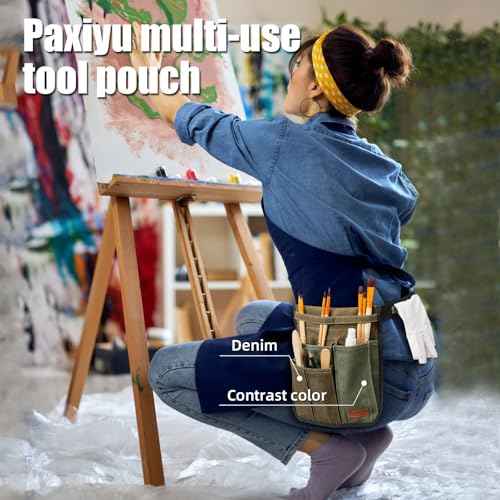 Garden Tool Belt for Men & Women, Denim Slim 4-Pocket Adjustable Garden Apron - Lightweight Utility Belt for Gardening, DIY, Carpenter, Painting, Seamstress, and Crafting Tool Pouch (Green)