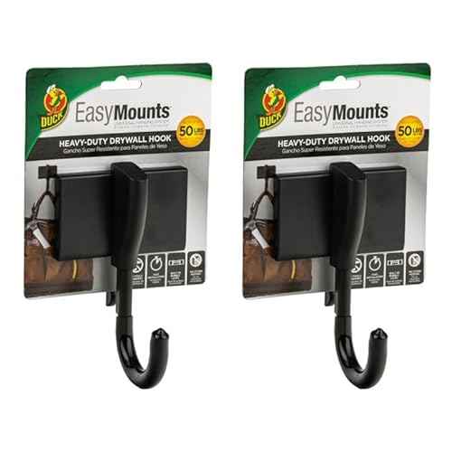 Duck Brand EasyMounts Garage Hooks Heavy Duty Wall Mount Hanging - Black, 2-Pack
