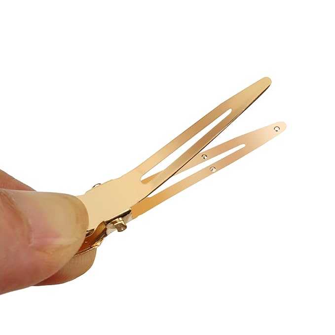 Qearl 120 PCS 1.77" Single Prong Curl Clips Gold Curl Pins Duckbill Clips Metal Alligator Clips for Hair Extensions Styling (Gold)