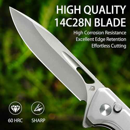 NedFoss ELF II Pocket Knife, 3.3" 14C28N Blade Button Lock EDC Knife with G10 Handle, Flipper Open, Reversible Deep Carry Pocket Clip, Lightweight Slim Utility Folding Knives for Men Women