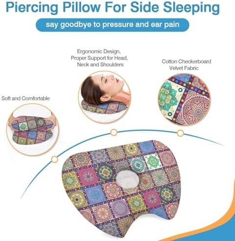 Ear Piercing Pillow for Side Sleepers with Washable Cover Pillows with Holes for Ear Pain,Donut Pillow for Adults CNH Ear Pain Relief Pressure Sores Ear Pillow with Hole in Center