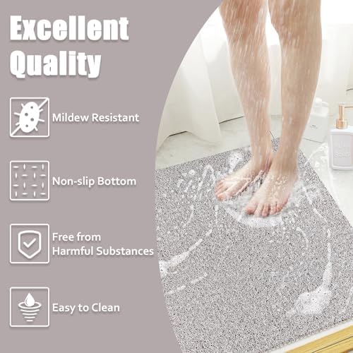 Shower Mat Non Slip - 32x32 Inch Soft Comfort Bath Mat with Drainage Holes, PVC Loofah Massage Bathmat for Shower, Tub, Bathroom, Wet Areas, Quick Drying