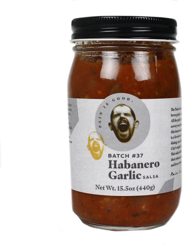 Pain is Good- Habanero Garlic Salsa - 15.5 Ounces- Made in USA with Cayenne & Habanero Peppers - All Natural Ingredients, Non-GMO, Gluten-Free, Sugar-Free, Vegetarian, Keto