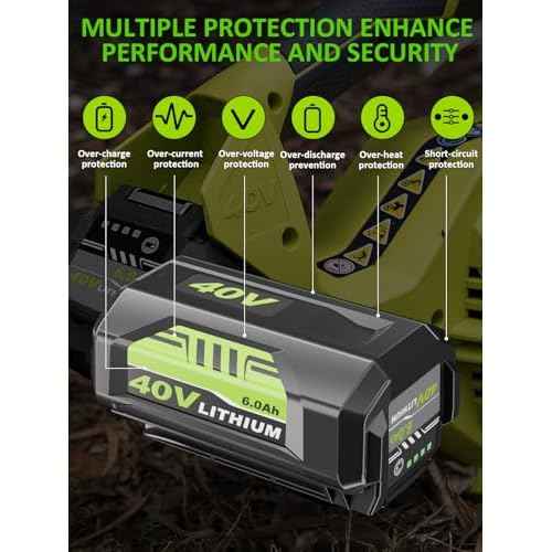 Upgraded 40 Volt 6000mAh ithium ion OP4060 Battery and OP401 Charger Replacement for Ryobi 40v Battery and Charger Combo P403A OP4026 OP4050A OP4040 OP4060 Compatible with Ryobi 40 Volt Power Tools