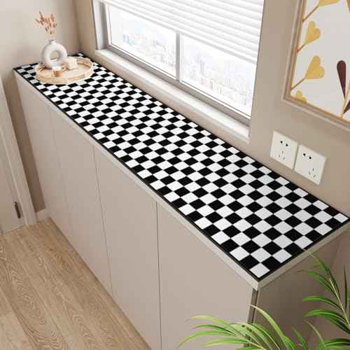 Jeweluck Black and White Wallpaper Peel and Stick Checkered Contact Paper 17.7"x118.1" Mosaic Checkered Peel and Stick Wallpaper Lattice Self Adhesive Removable Wall Paper for Bathroom Cabinets Vinyl
