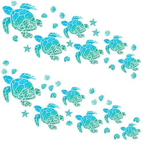 Outus 46 Pieces Sea Turtle Wall Decals Ocean Turtle Vinyl Stickers Underwater Bathroom Decals Starfish Shell Wall Sticker Waterproof Ocean Sticker Decoration for Home Office Nursery Bathroom Toilet
