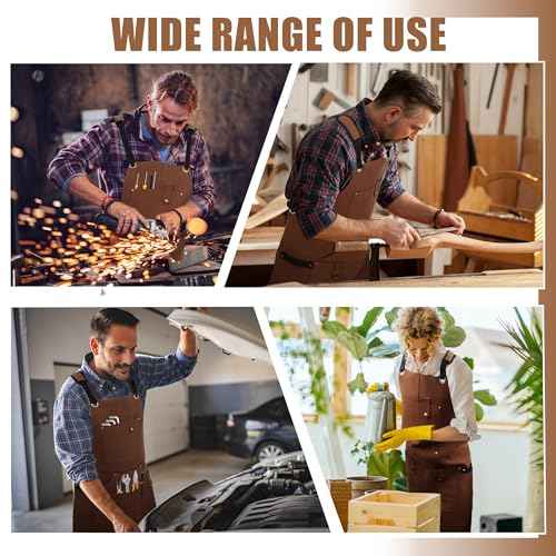 DF DUALFERV Leather Aprons for Men, Heavy Duty Leather Work Apron, Heat- & Flame-Resistant Shop Apron, Woodworking Apron, with Strengthened Pockets and Robust Stitching