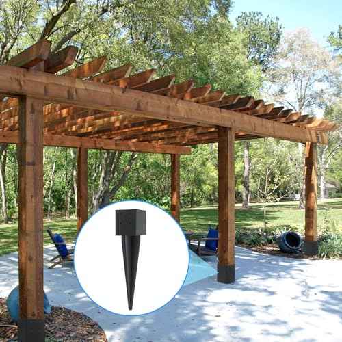 4 Pcs 4"x4" Fence Post Anchor Ground Spike 16"(Actual 3.6"x3.6") Heavy Duty Metal Fence Post Anchor with Black Powder-Coated for Deck,Fence,Porch,Railing,Mailbox