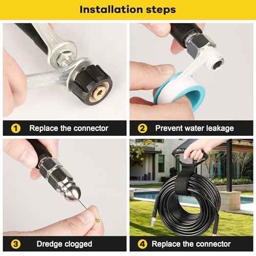 Pressure Washer Drain Jetter ? Sewer Jetter Kit for Pressure Washer 100ft 1/4 Inch NPT Hose Nozzles and Adapter 5800PSI Clears Clogs in Pipes & Sewer Lines