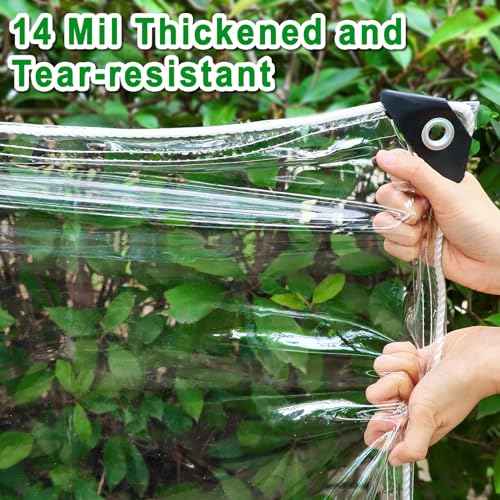 Clear Tarps Heavy Duty Waterproof 8x10 Ft, 14Mil PVC Transparent Vinyl Tarpaulin for Home, Clear Tarps with Grommets for Patio, Outdoor Porches, Pavilion Rain Shield, Winter Rainproof Canopy Fabric
