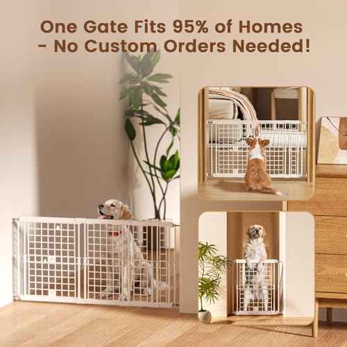 Adjustable Dog Gate - 13-22 Inch Height, 18-43 Inch Width Extension - No Drill Pet Gate for Doorways, Stairs, Puppies - Heavy Duty Metal Safety Gate