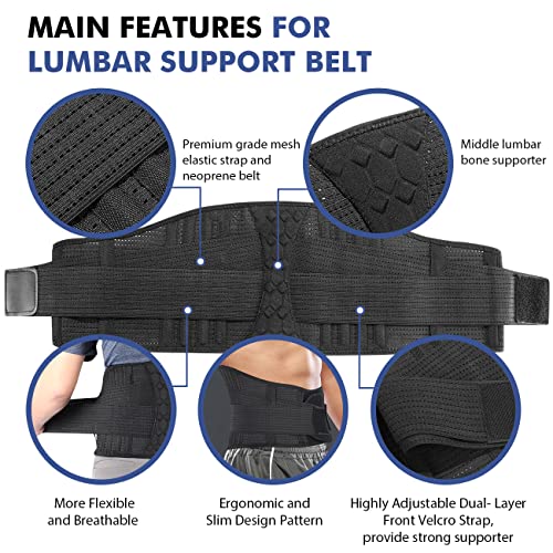 Lumbar Support Belt Lower Back Brace for Lifting, Herniated Disc, Sciatica, Pain Relief,Breathable Lumbar Brace for Men & Women