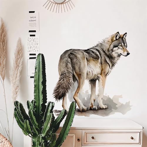 Realistic Wolf Wall Stickers, sacinora Ink Wolf Wild Animal Wall Decals Removable Vinyl Peel and Stick for Living Room Bedroom Sofa TV Background Art Home Decorations