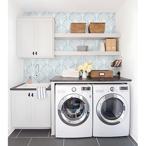 Hopepak Blue Peel and Stick Wallpaper Self Adhesive Removable Wall Paper for Bedroom/Bathroom Modern Geometric Contact Paper for Cabinets Vinyl Rolls 17.3''x78.7''